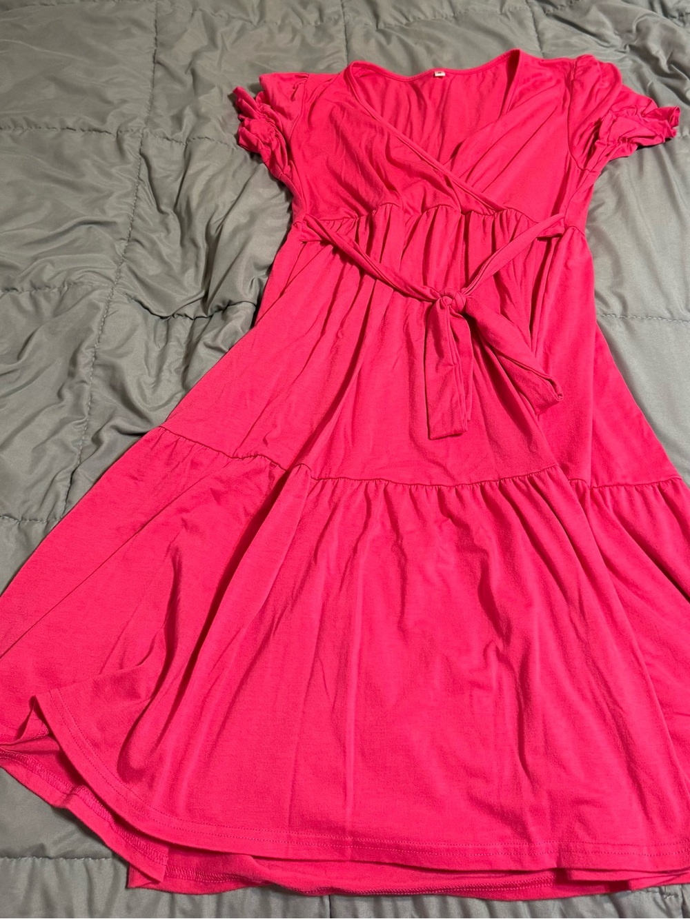 Coolmee Maternity Women’s Pink Wrap-Front Tiered Dress